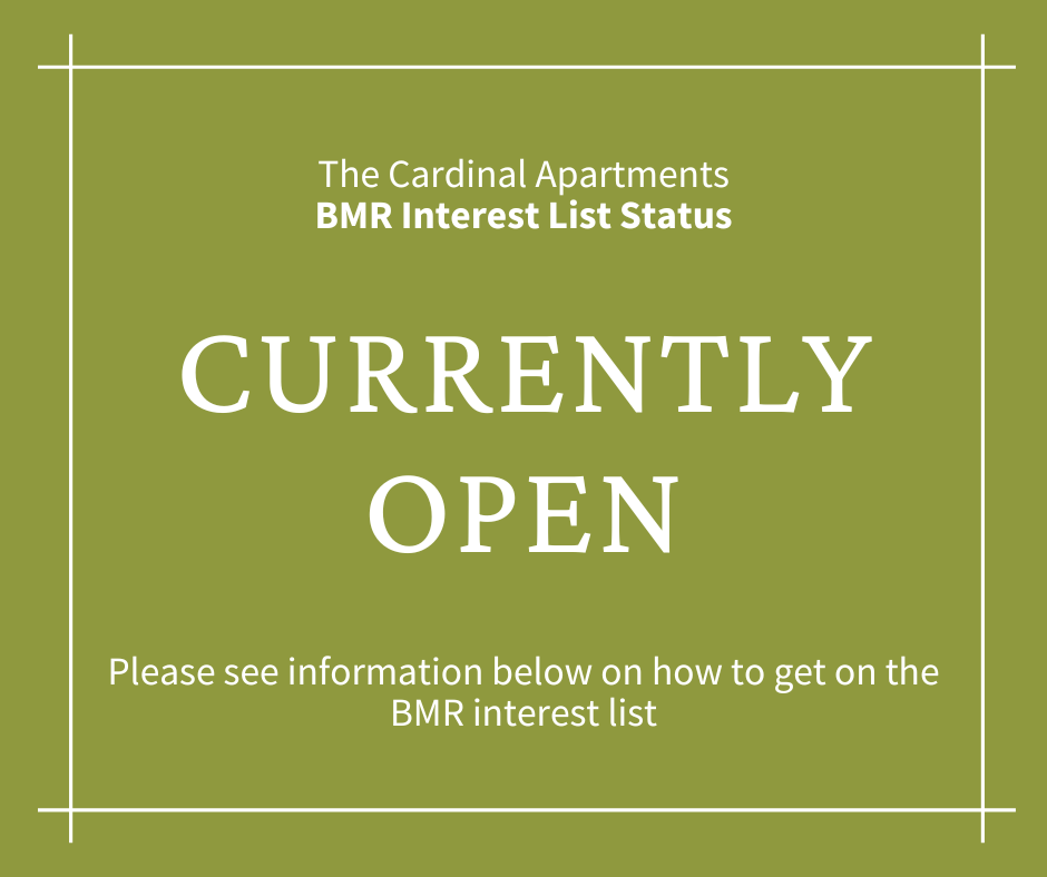 The Cardinal Apartments Below Market Rate Interest List is Currently Open