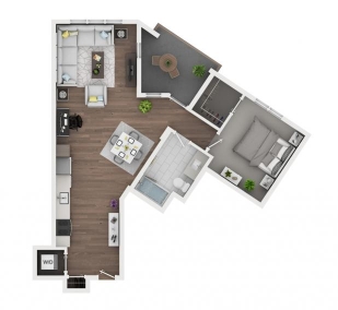Floorplan of 1 bedroom, 1 bath, 780 sq.ft., walk-in closet