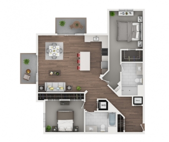 Floorplan of 2 bedroom, 2 bath, 1,303 sq.ft., mountain views, 2 balconies, corner location