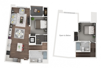 Floorplan of 2 bedroom, 2 bath, 947 sq.ft., on the top floor