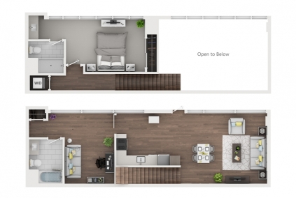 Floorplan of 2 bedroom, 2 bath, 1,212 sq.ft., with private entrance on street level