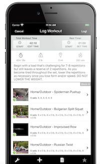 App Screenshot - Log Workout